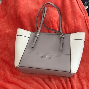 Guess Gray and Cream Structured Tote Bag